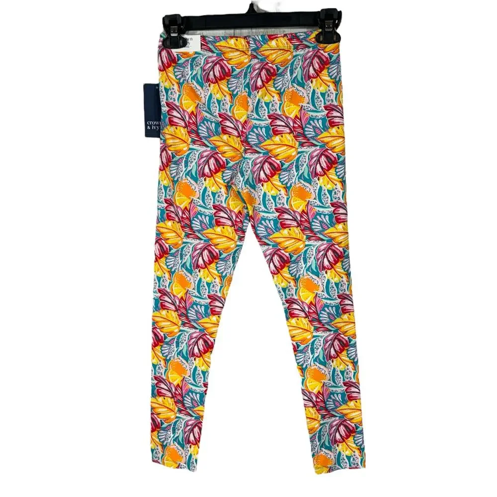 Crown & Ivy Lot of 3 Girls X-Large Pants Floral Stretch Elastic Waist Pull-On